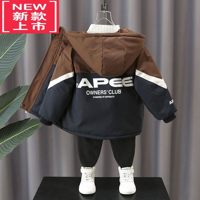 可莉允男童派克服冬装加绒加厚外套2022新款儿童棉服秋冬款痞帅冬季加棉图片