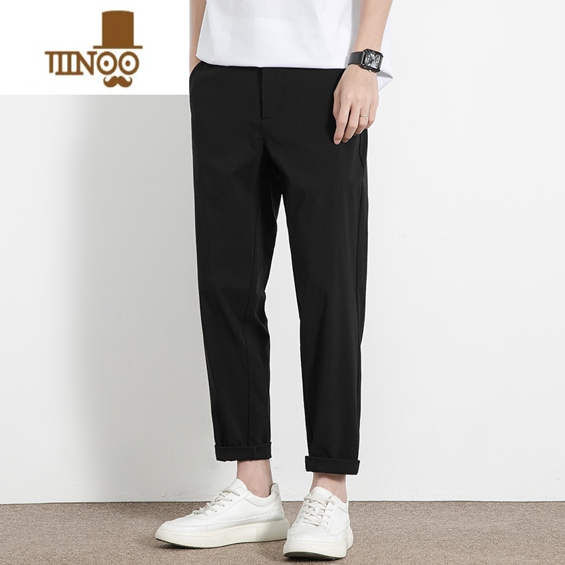 YANXU休闲裤男2023新款夏季薄款潮牌直筒九分冰氧吧小西裤修身裤子长裤高清大图