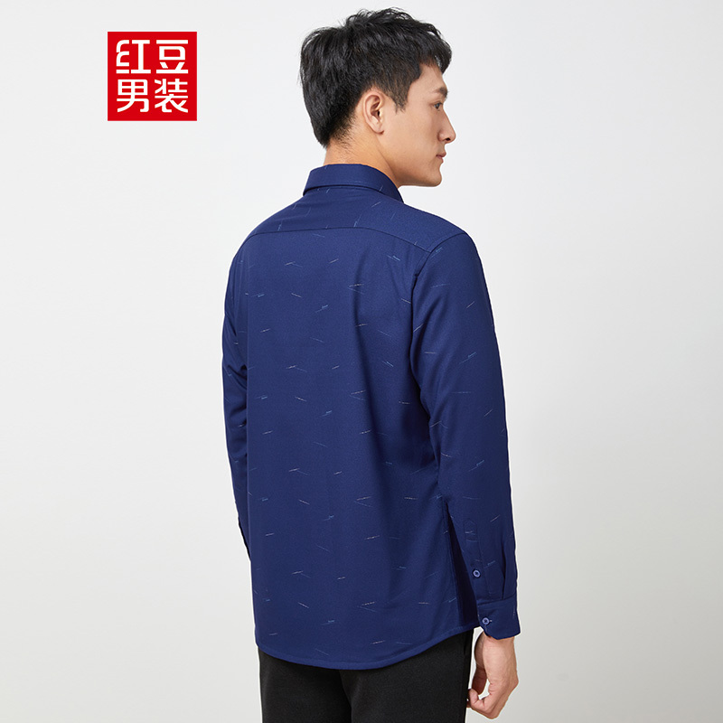 hodo红豆男装男士保暖衬衫冬季印花弹力加绒保暖衬衫男