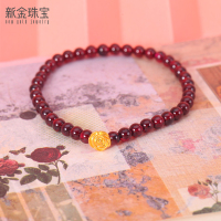 新金珠宝 足金玫瑰花手链石榴石手串夏圆珠手饰1042