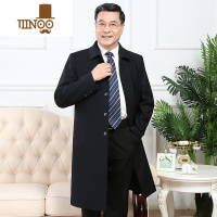 YANXU秋季中老年长款风衣男过膝中年加绒外套装爸爸装中长款大款爸 170/M 黑色长款春秋单衣
