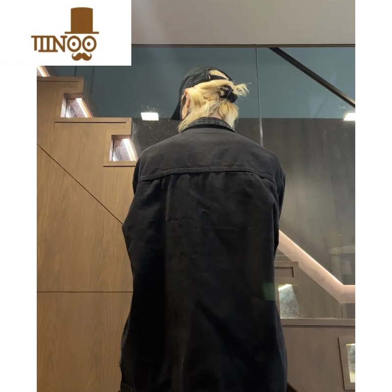 YANXUKKDCR美式宽松百搭水洗秋季男女夹克复古街头设计感牛仔外套上衣高清大图