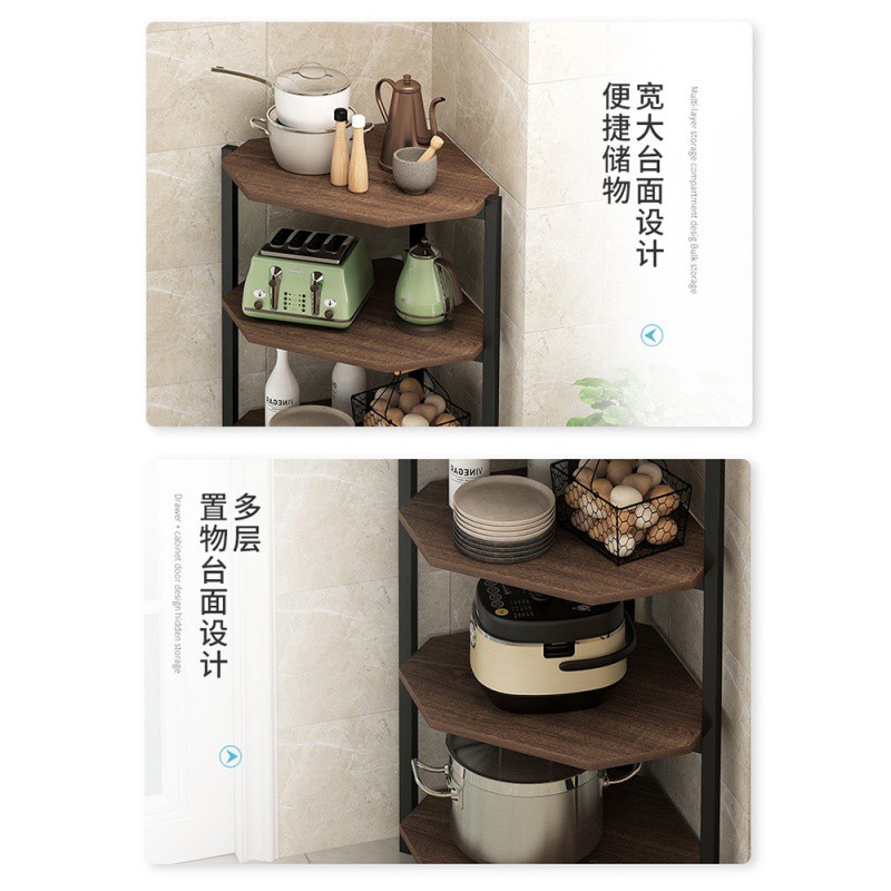 三角置物架厨房转角落地式多功能调味架台面碗碟锅具夹缝收纳架子收纳层架 三维工匠高清大图