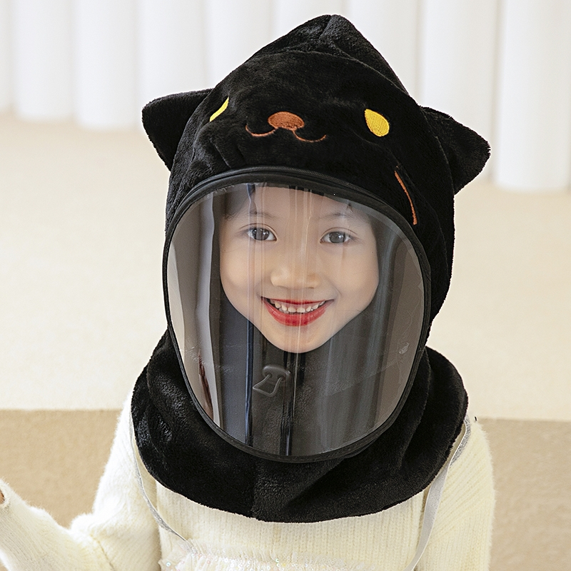 秋冬季儿童套头帽卡通男女童护耳帽一体户外加厚保暖帽宝宝帽子