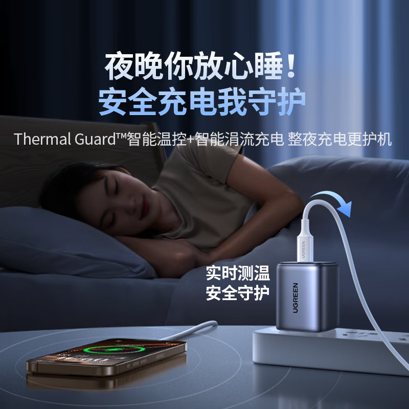 绿联45W氮化镓苹果16多口充电器+1米60W双Type-C数据线兼容iphone16ProMax/plus多口高清大图