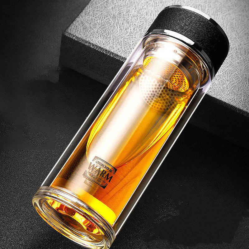 企采严选华象双层水晶玻璃杯耐热加厚水杯大容量男泡茶杯