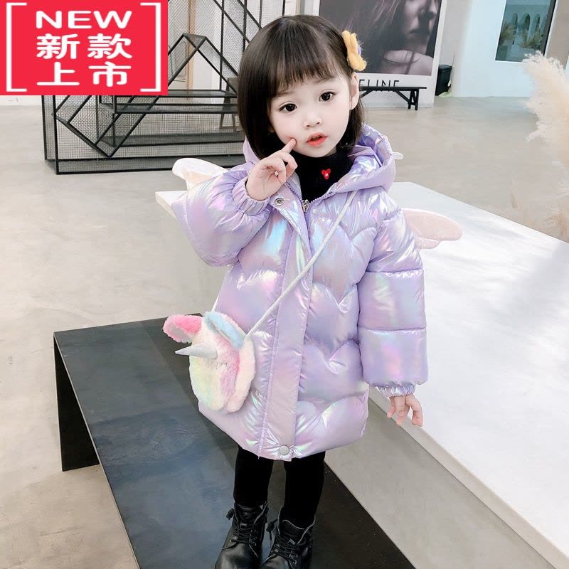 可莉允女童独角兽羽绒棉衣冬季2022加厚儿童炫彩外套女宝宝免洗翅膀棉服图片