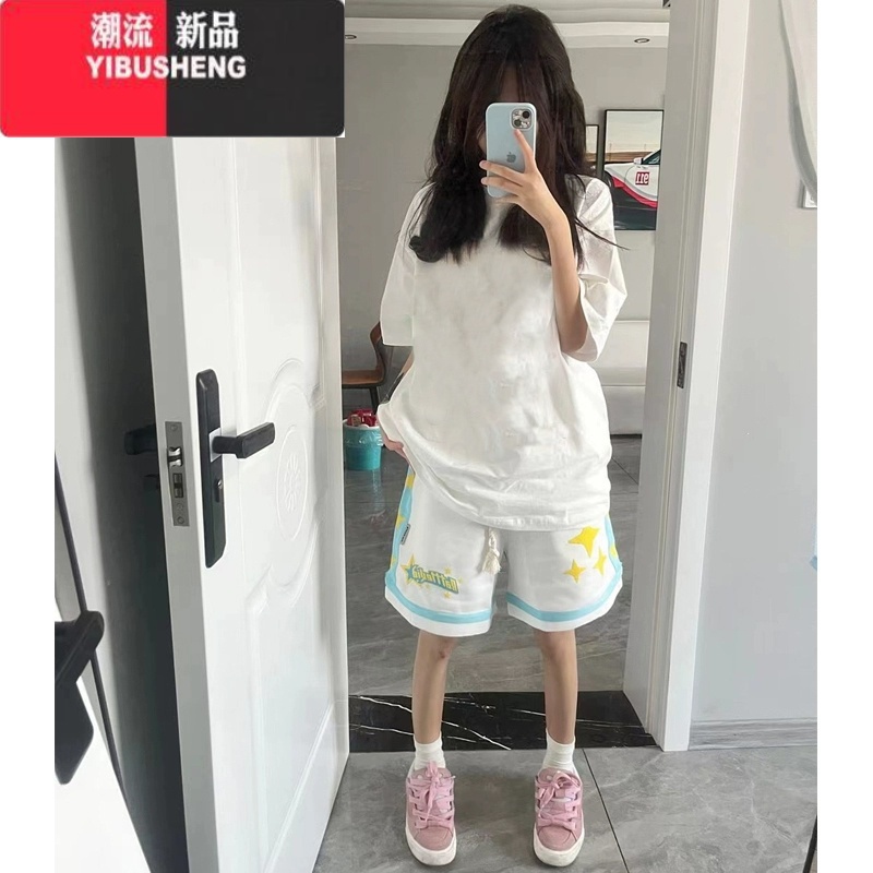 YIBUSHENG国潮美式高街运动短裤女季抽绳宽松休闲裤2024新款五分篮球裤子