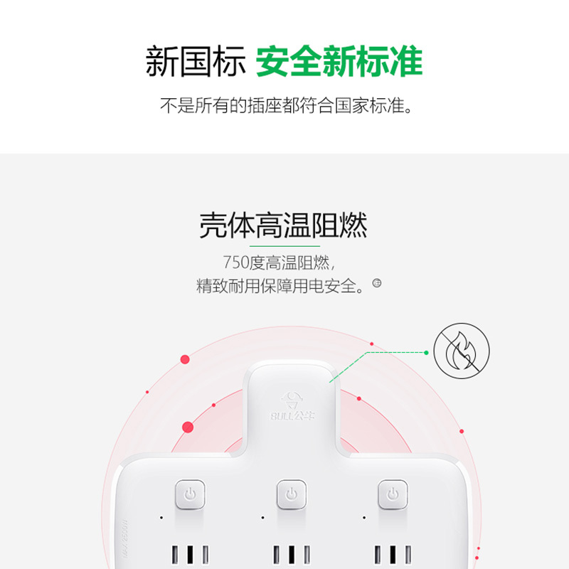 公牛(BULL)GN-96033 品字形一转三插座/转换插头/电源转换器 3位分控无线转换插座