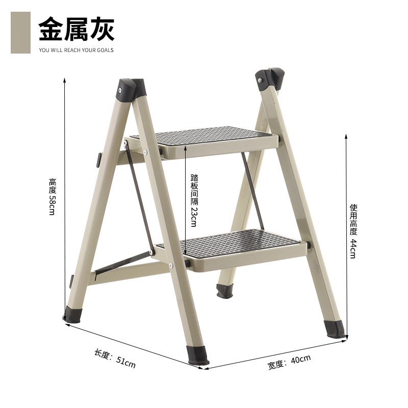小型迷你舞台简约梯子家用折叠架子非绝缘收缩凳书架高低凳脚踏电 三维工匠 金属灰A8家用梯高清大图
