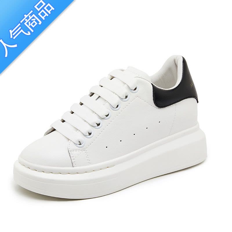 SUNTEK内增高小白鞋女2023新款8cm34码夏季透气单鞋小个子厚底板鞋图片