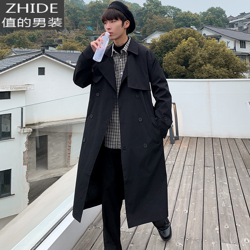 SUNTEK外套男春秋2020新款风衣男中长款韩版潮流过膝英伦风大衣服男披风风衣高清大图