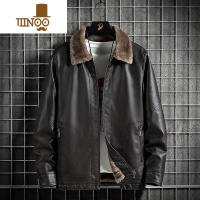 YANXU加绒加厚皮衣男士休闲翻领免打理爸爸冬装外套中老年冬季皮夹克男