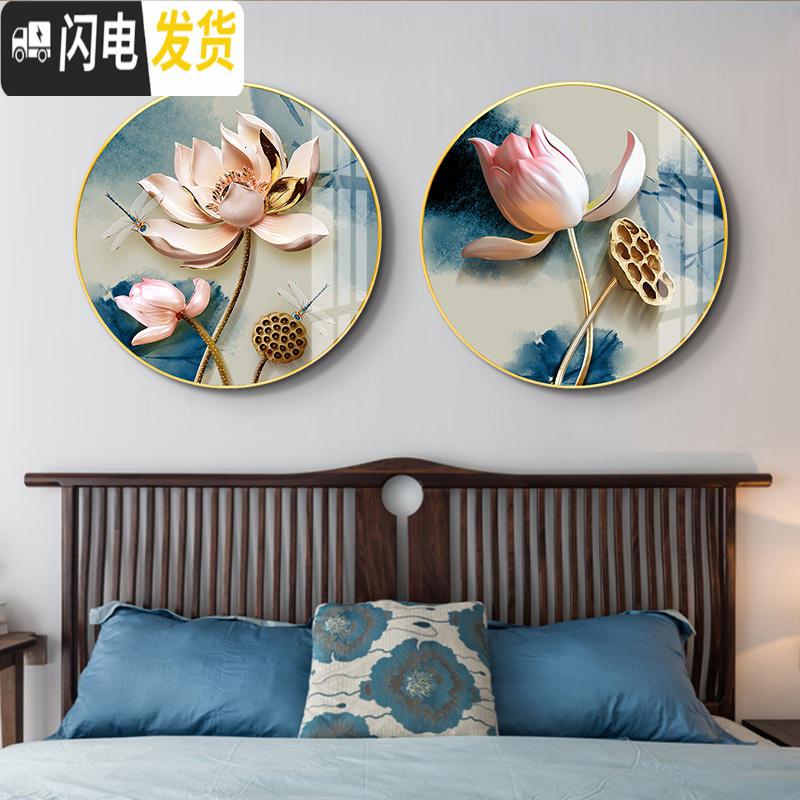 三维工匠2019钻石画满钻新款圆形荷花三联画中国风点贴砖石十字绣客厅小件 需要十字绣和其他尺寸可以联系客服高清大图