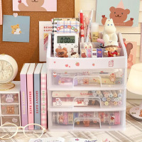简约收纳盒透明抽屉式桌面化妆盒化妆品书桌整理盒置物架学生桌上