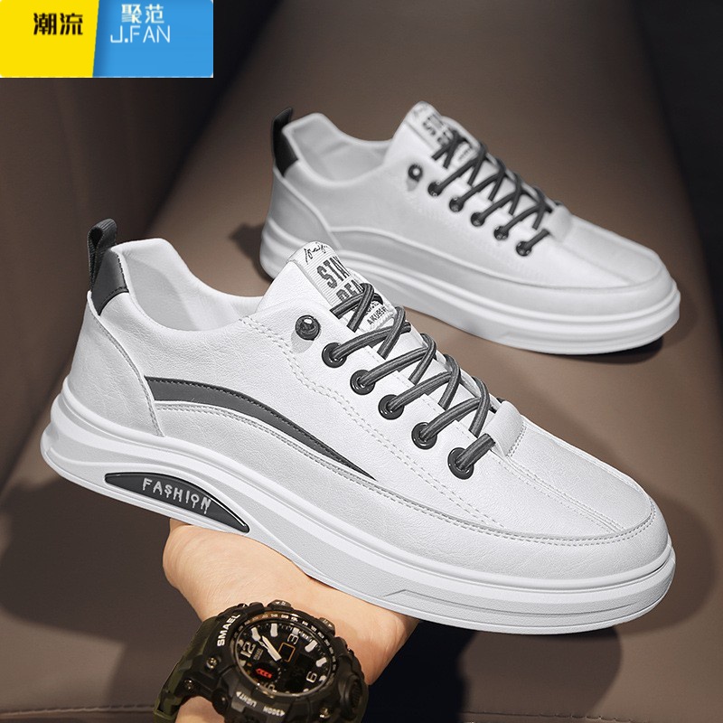 聚范2024新款男鞋运动鞋潮流百搭透气休闲皮鞋软底跑步鞋板鞋网面防水高清大图
