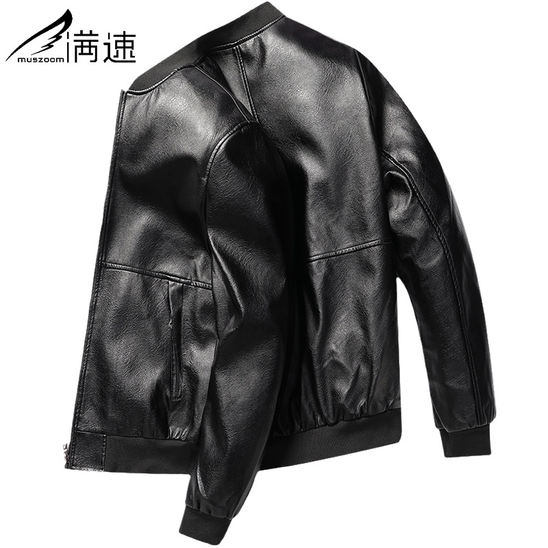 满速高端男士皮衣春季款薄款中年休闲爸爸装皮夹克棒球领皮衣外套