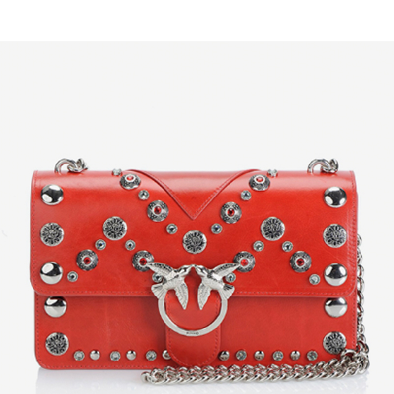 【直营】品高(PINKO) LOVE MAXI STUDS 系列女士单肩斜挎花纹铆钉链条包 牛皮 欧美时尚