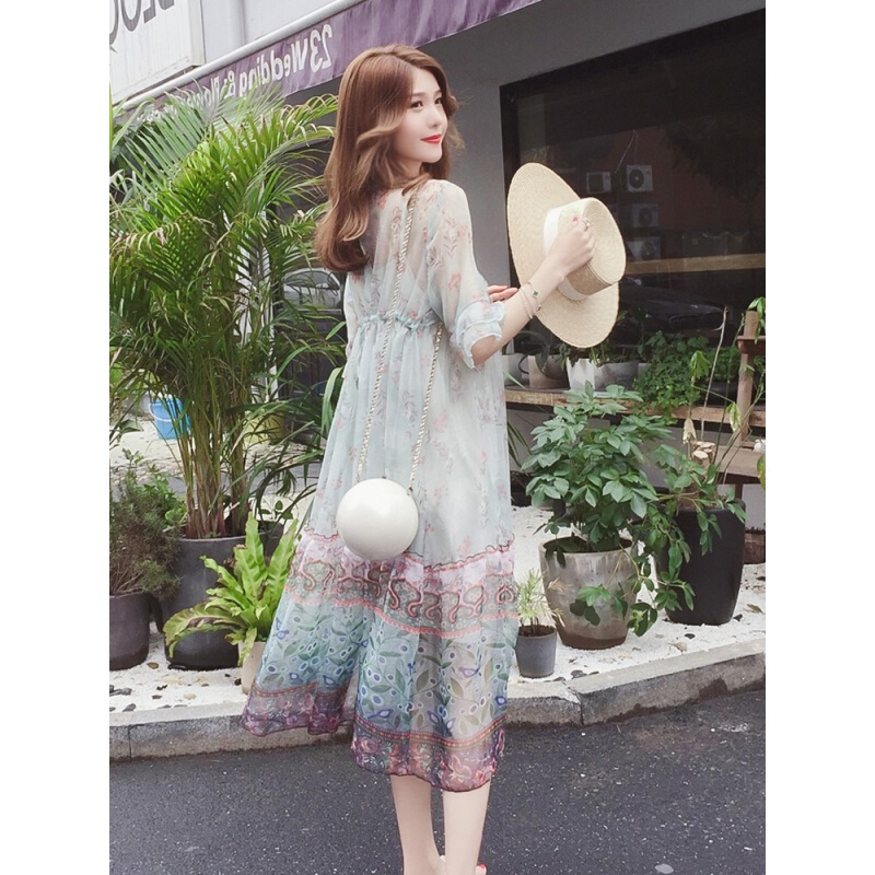 温柔裙夏装仙女碎花雪纺连衣裙中长款imiss裙子女夏2018新款长裙