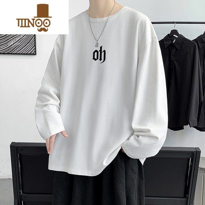 YANXUoversize国潮长袖T恤男款夏季圆领卫衣宽松bf慵懒风衣服大恤高清大图