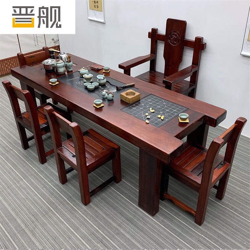 晋舰 茶台老船木茶桌椅组合中式家具功夫小茶几茶艺茶具套装一体2.0米高清大图