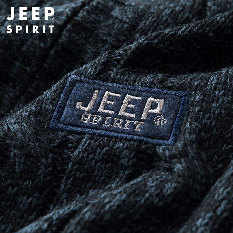 JEEP SPIRIT吉普男士针织衫加绒加厚保暖针织衫半拉链立领时尚毛衣秋冬套头衫外套高清大图