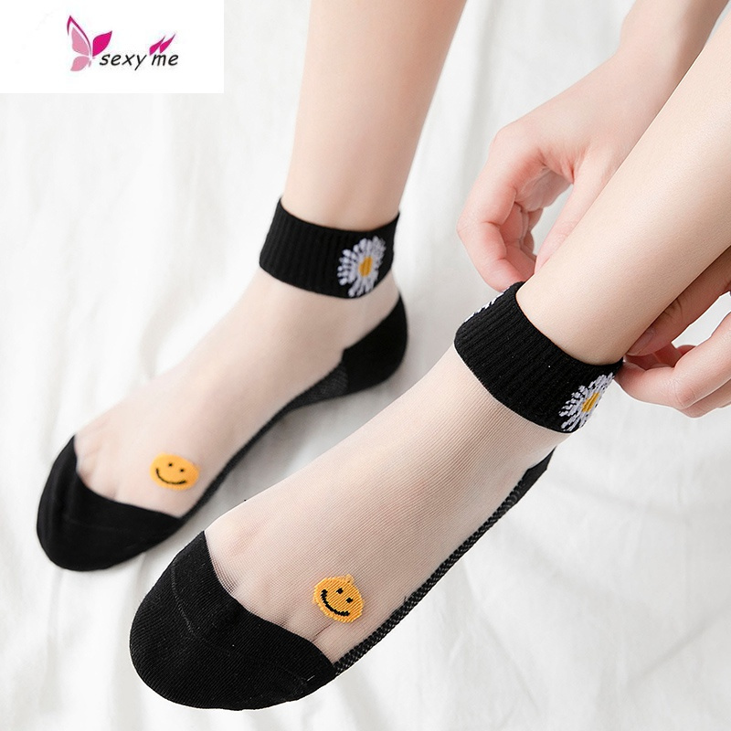 袜子女短袜ins潮隐形袜夏季天小雏菊水晶袜薄款女士船袜玻璃浅口fish