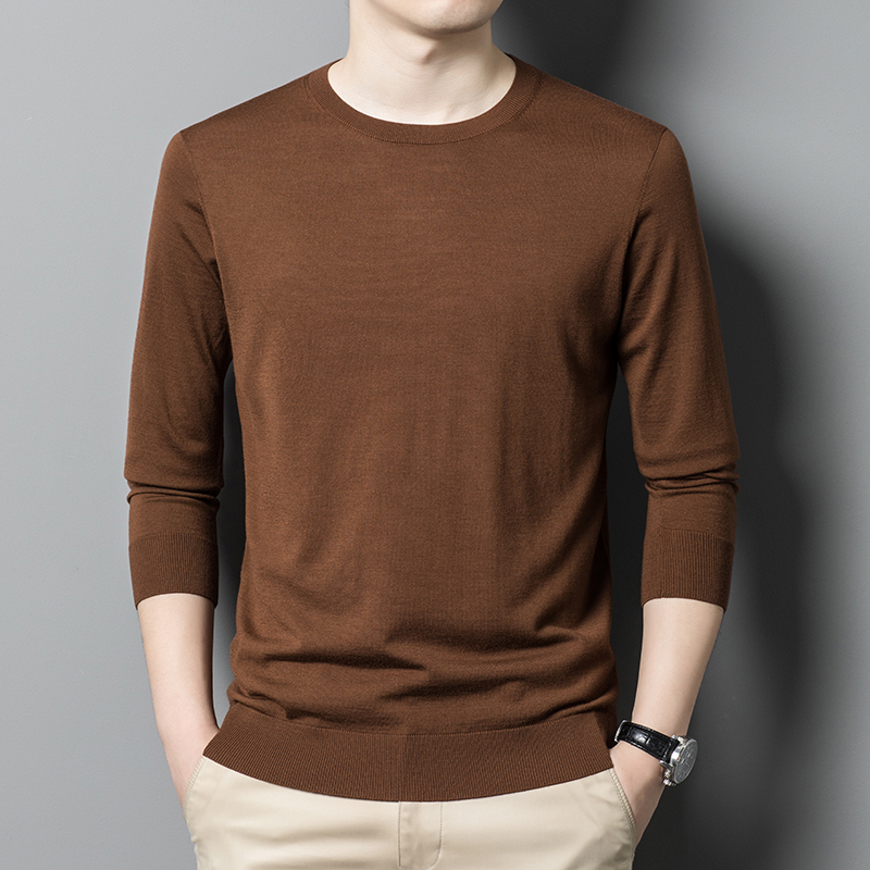 2025秋冬装100%纯羊毛绒品牌羊绒衫男圆领新款春秋打底衫针织毛衣圆领精纺羊绒爸爸装青年毛衣针织衫男毛衣纯羊毛衫男单穿高清大图