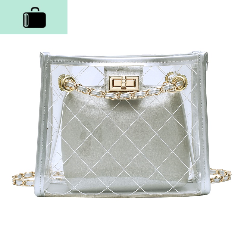 夏季包包女2020新款斜挎韩版女学生透明包链条百搭果冻包ins挎包NEWLAKE高清大图