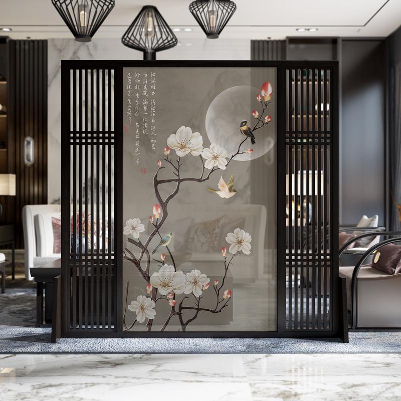 新中式屏风隔断客厅进玄关简约现代时尚卧室遮挡家用小户型座屏 胡桃木140*180cm 整装高清大图