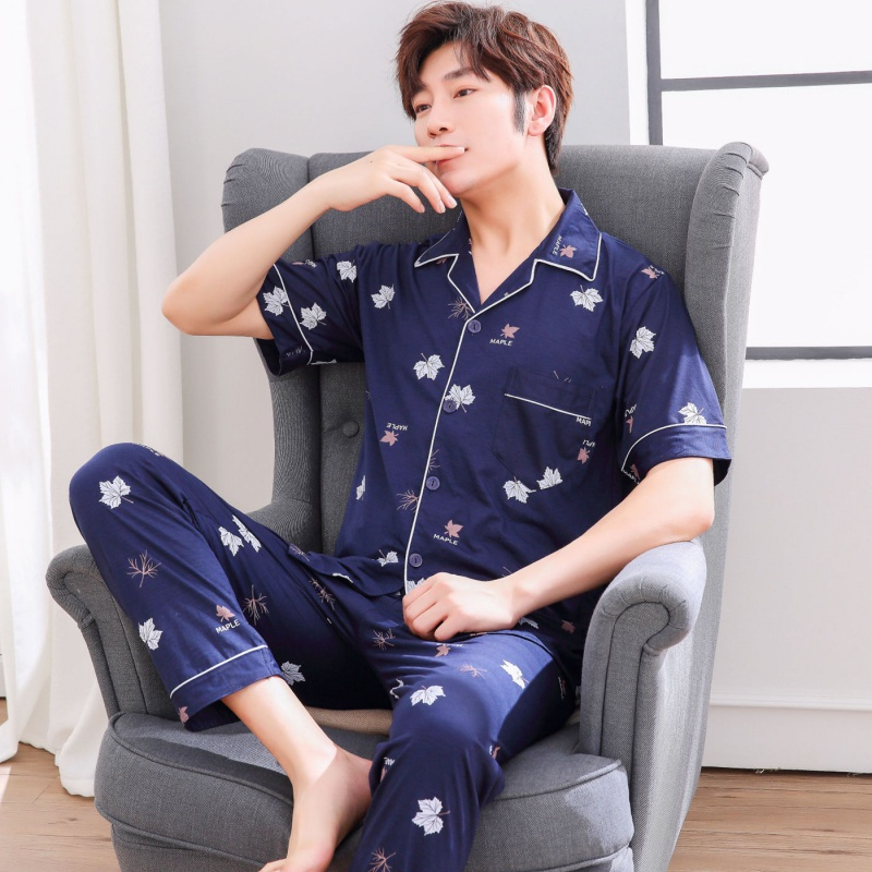 男士睡衣男短袖夏季薄款棉质中青年睡衣男加大码春夏天家居服套装威珺