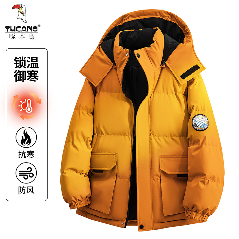 啄木鸟羽绒棉衣男士冬季加厚可拆卸连帽外套防风防寒保暖潮流棉服高清大图