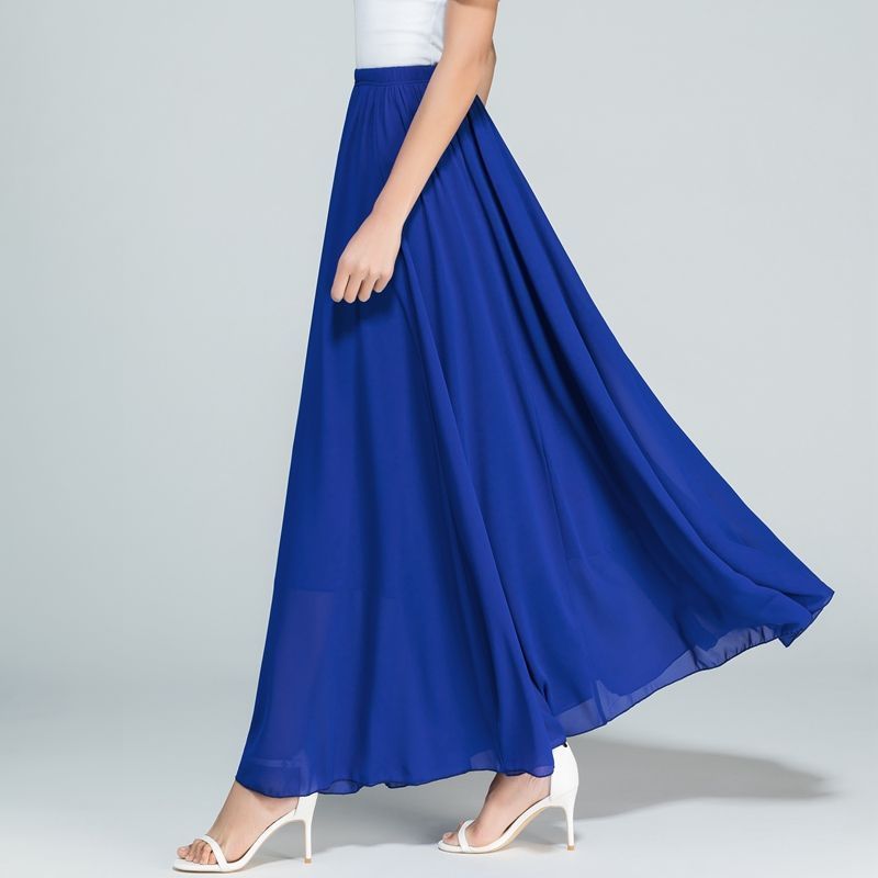 夏季新款雪纺半身裙大码女裙长裙高腰长款大摆裙跳舞裙广场舞裙子 大