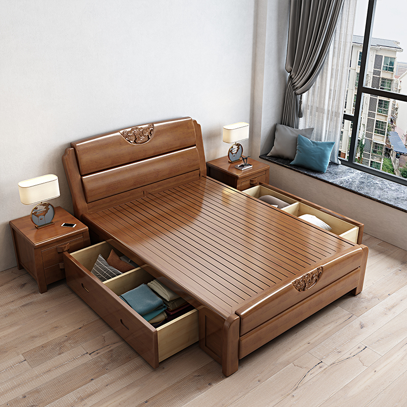 禧漫屋 现代简约主卧室实木床双人床1.5m 1.