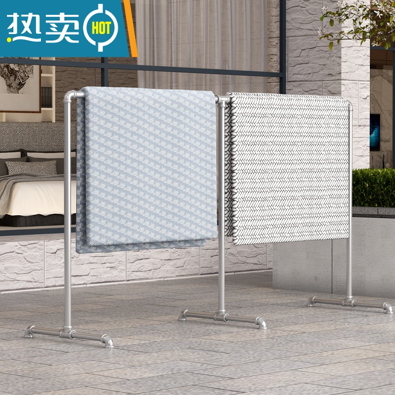 敬平镀锌钢管晾衣架落地阳台家用室外晒被架卧室室内挂衣架简易晾衣杆 三脚款 长2.5米高1.6米 中高清大图