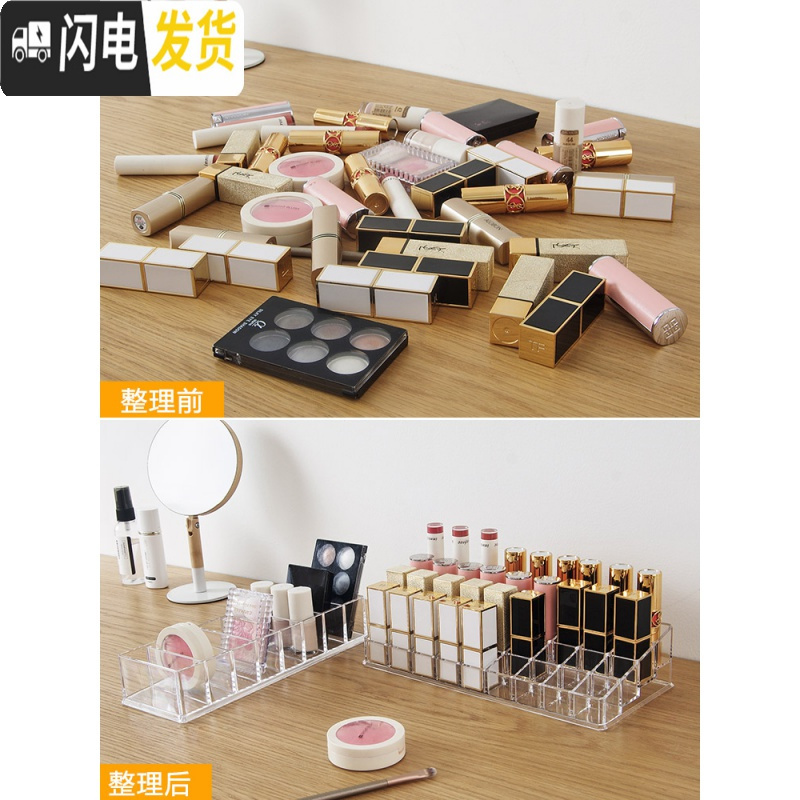 三维工匠 透明桌面口红收纳盒 大容量多格唇釉收纳格加厚塑料化妆盒高清大图