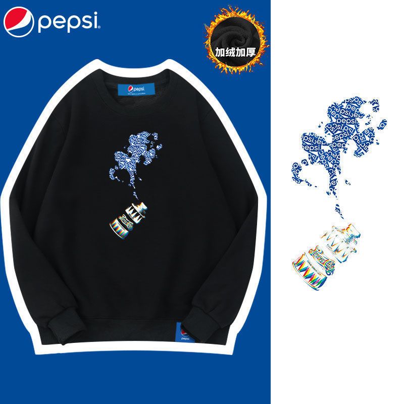 pepsi/百事潮牌圆领卫衣女秋冬季套头加绒加厚小众设计感情侣外套