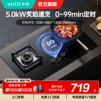 华帝(vatti)5.0KW火力燃气灶i10081B天然气 单灶具双眼灶厨房家用嵌入式可定时功能自动熄火保护