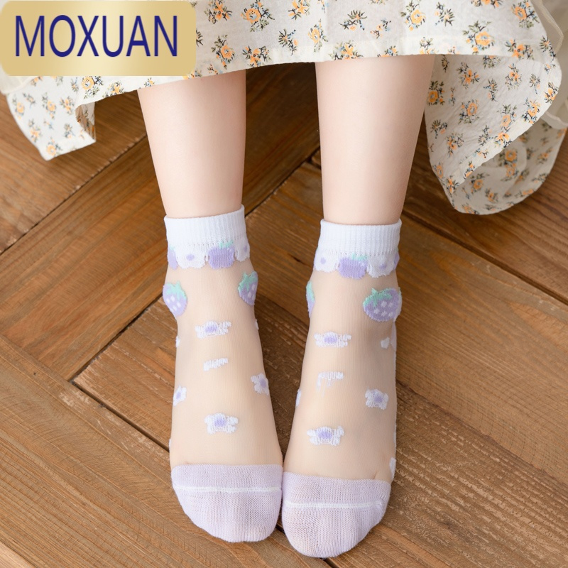 moxuan儿童水晶袜子春夏薄款女童冰丝袜中大童公主花边宝宝夏天小孩
