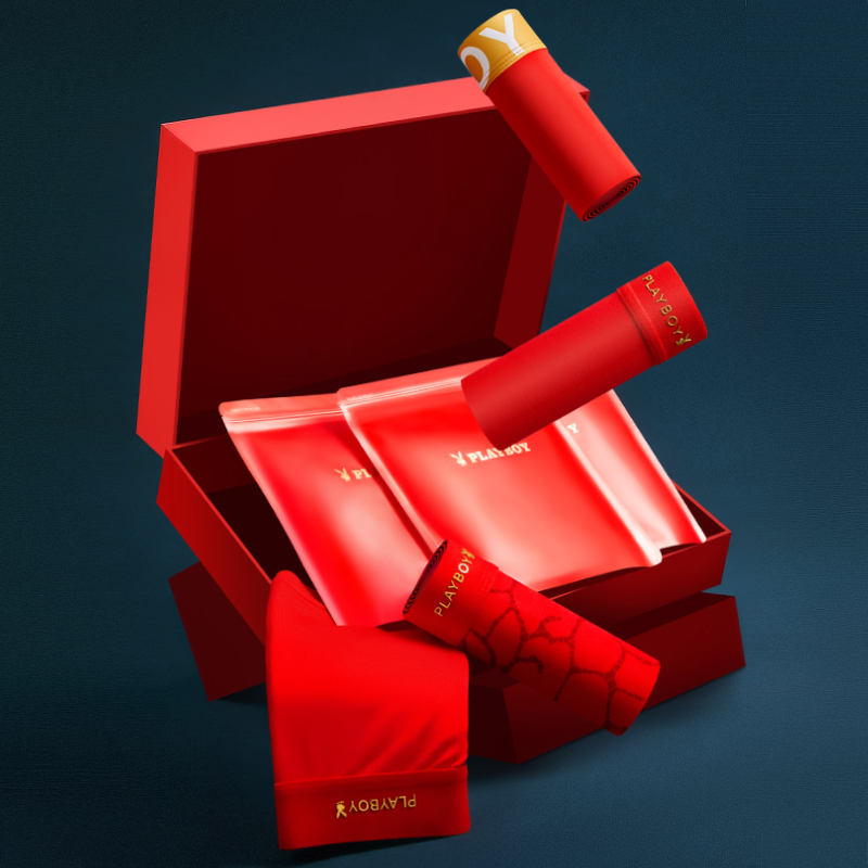 花花公子本命年内衣套装男大红色龙年结婚男士保暖纯棉秋衣秋裤棉高清大图