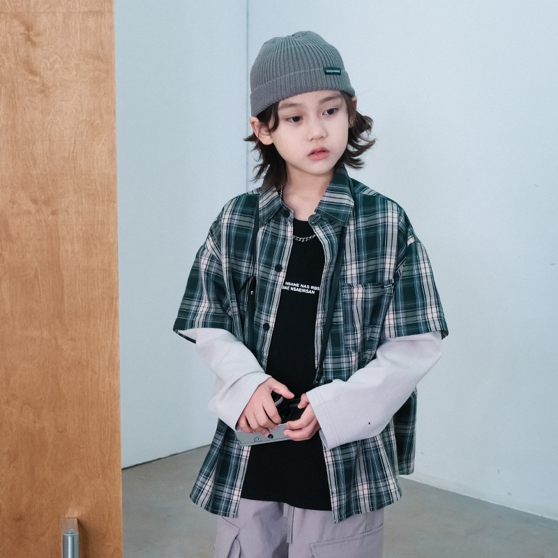 男童假两件长袖T恤春秋款新款大男孩秋季儿童秋装衬衫打底衫