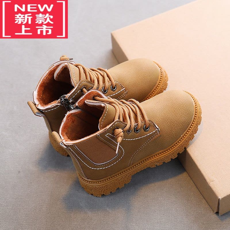 可莉允男童鞋马丁靴2021年秋冬季新款女童二棉冬鞋皮靴加绒短靴儿童靴子图片
