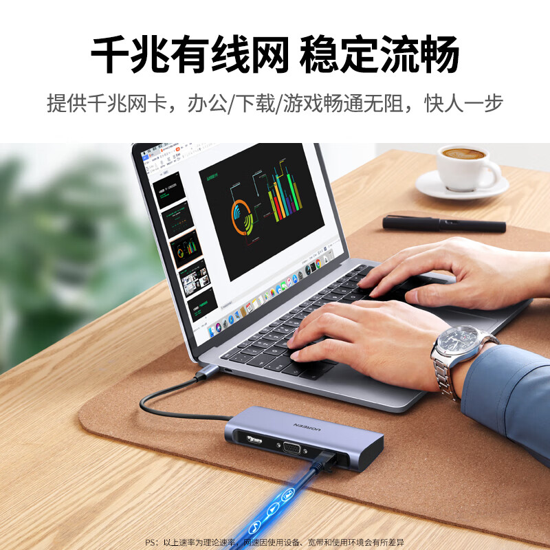 绿联Type-C扩展坞USB-C转HDMI/VGA拓展坞PD快充网线转接头3.0分线器适用苹果60557高清大图