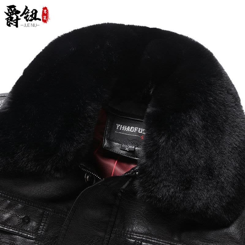 BaLuoShang中老年皮衣男加绒加厚皮夹克爸爸冬装外套加肥加大翻毛领保暖棉衣棉衣图片