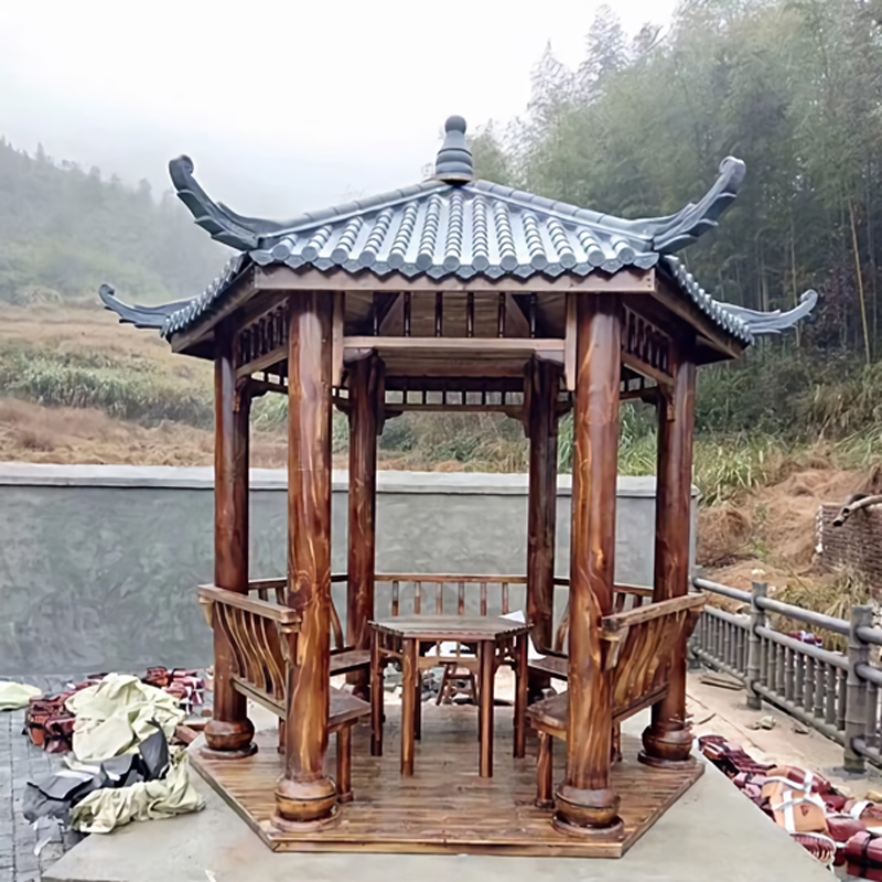 户外木屋别墅简易花园六角凉亭新农村文化闪电客长廊简约木亭子木屋