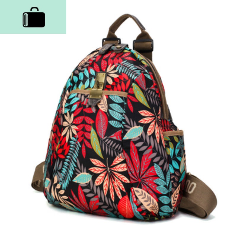 网红ins 2020新款双肩包女牛津布大容量旅行背包韩学生书包妈咪包NEW LAKE 红树叶（送单肩带）大号