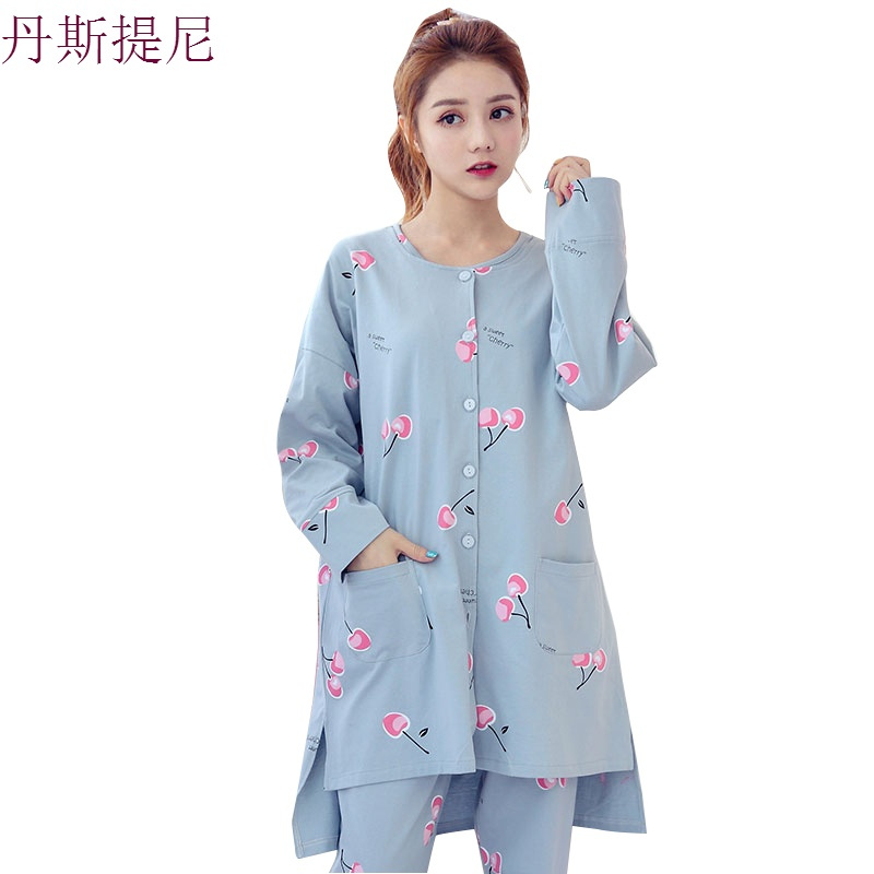 春秋季孕妇睡衣女冬款纯棉长袖哺乳套装产后喂奶月子服全棉家居服