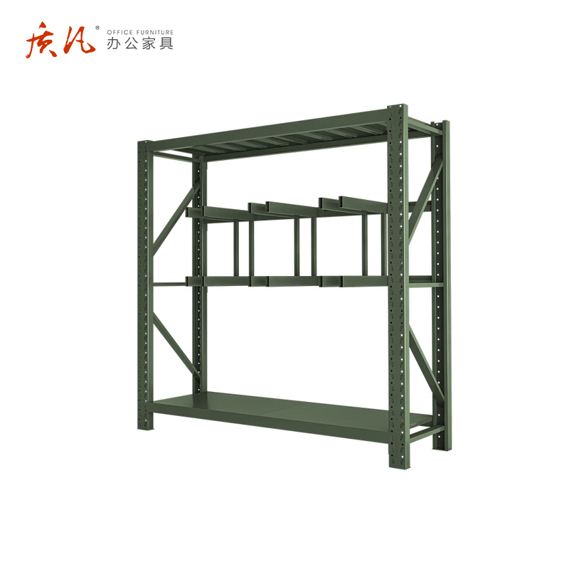 质凡钢制军绿色中型铁揪架货架ZF-hj254承重300kg 1500*600*2000 组高清大图