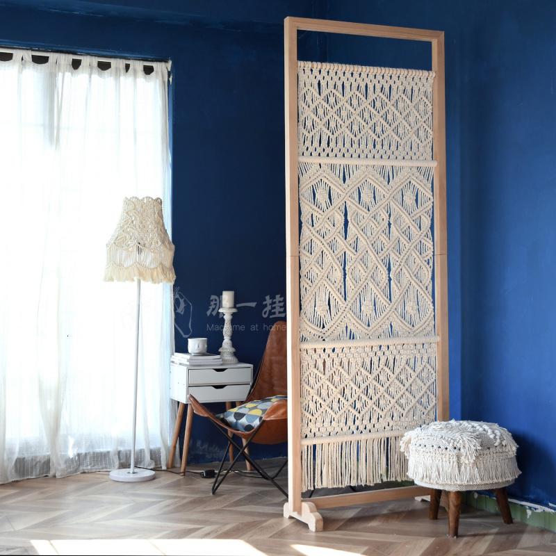 BONJEAN波西米亚手工编织实木屏风隔断玄关客厅遮挡家用装饰镂空半透座屏高清大图