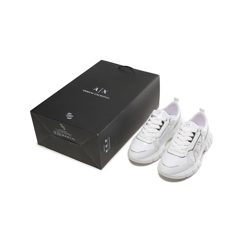 阿玛尼armaniexchange女士pu合成革织物系带休闲运动鞋小白鞋xdx073xv